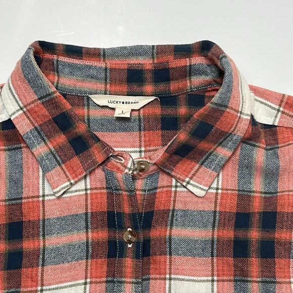 Lucky Brand Flannel Shirt Cropped Fringe 
Long Sleeve Button Up Country Western - Picture 5 of 10